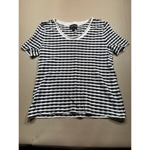 Emporio Armani Womens Black White Checkered Textured Short Sleeve Top Scoop Neck